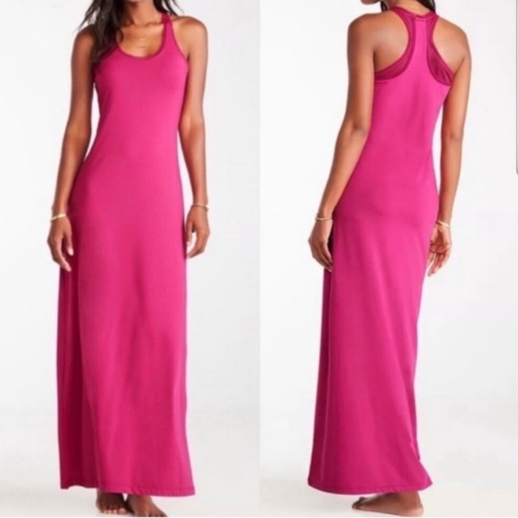 Fabletics Maxi Dress Racerback Mesh Size Small Blue Pink - Picture 4 of 15